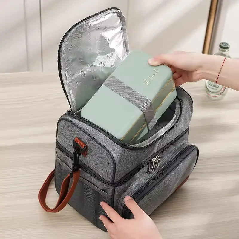 Bolso Lunchera Térmico Doble 12L Vianda Portátil Oxford