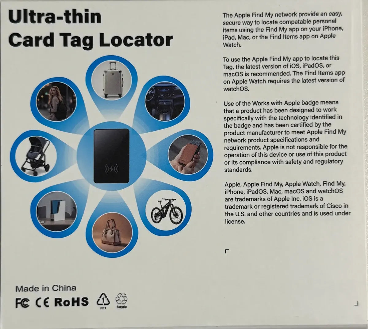Smart Tag Tarjeta Ultra Delgada Recargable Inalámbrica Para iPhone