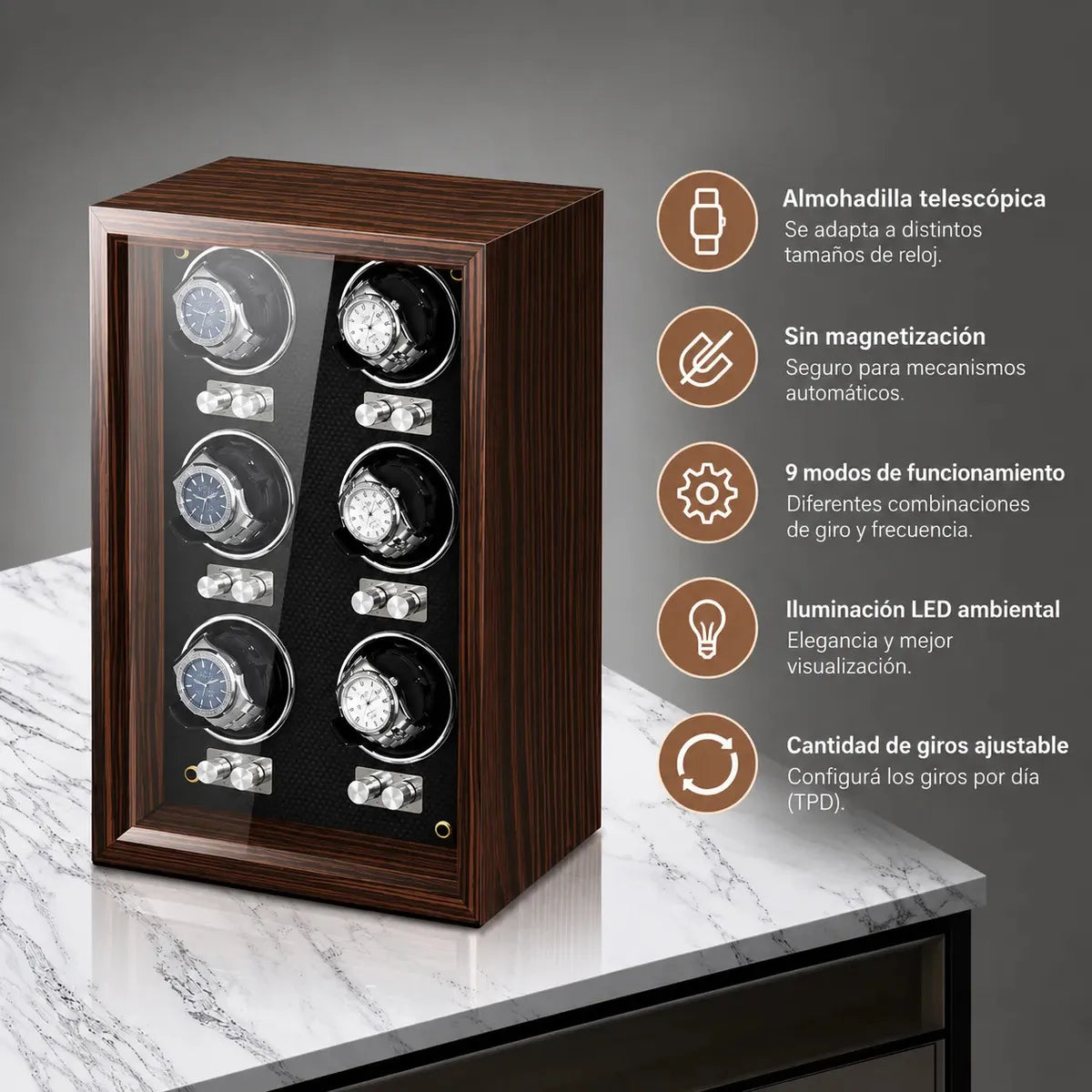 Bobinadora automática SMARTa para 6 relojes con luz LED