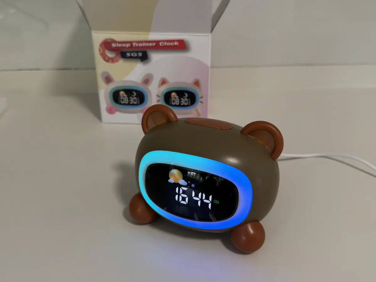 Reloj Despertador Digital Infantil Oso Marrón con Luz Nocturna y Sonidos USB-C