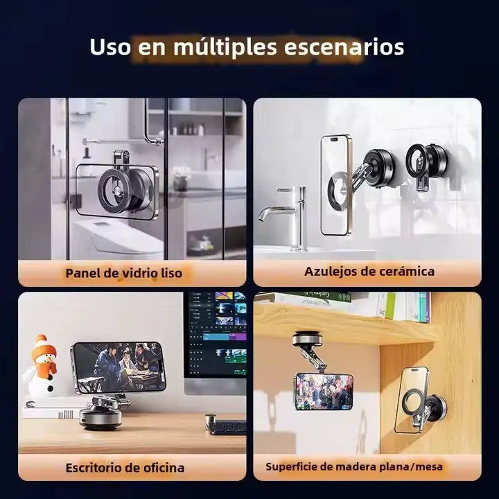 Soporte Celular Magnético De Aluminio Con Succión Automática Negro