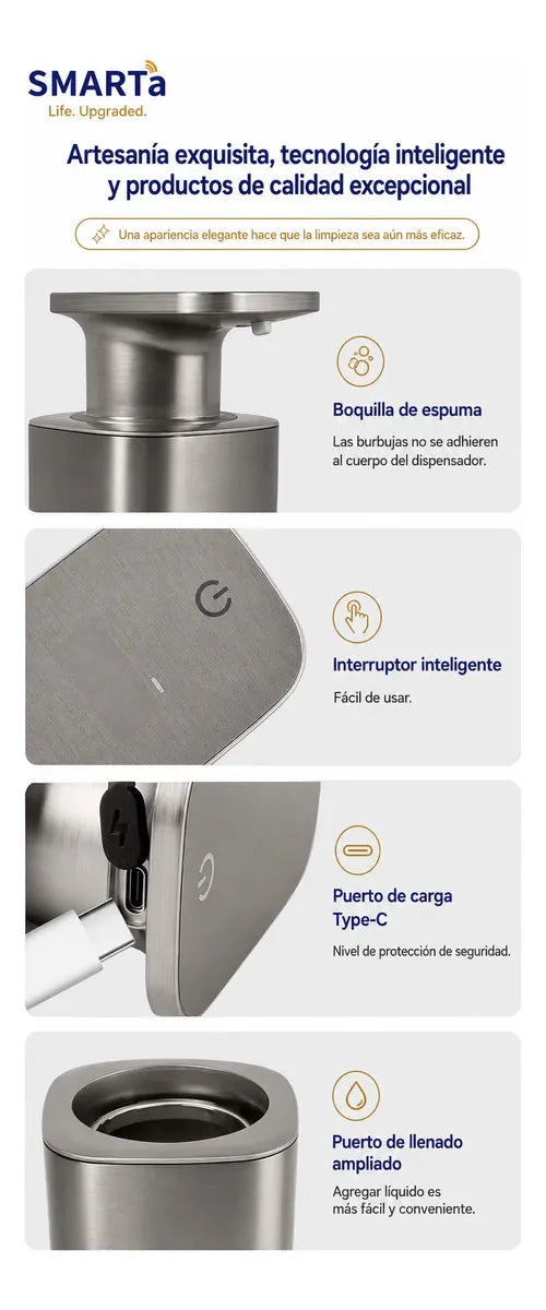 Dispenser Automático De Espuma de Acero Inoxidable Usb-C
