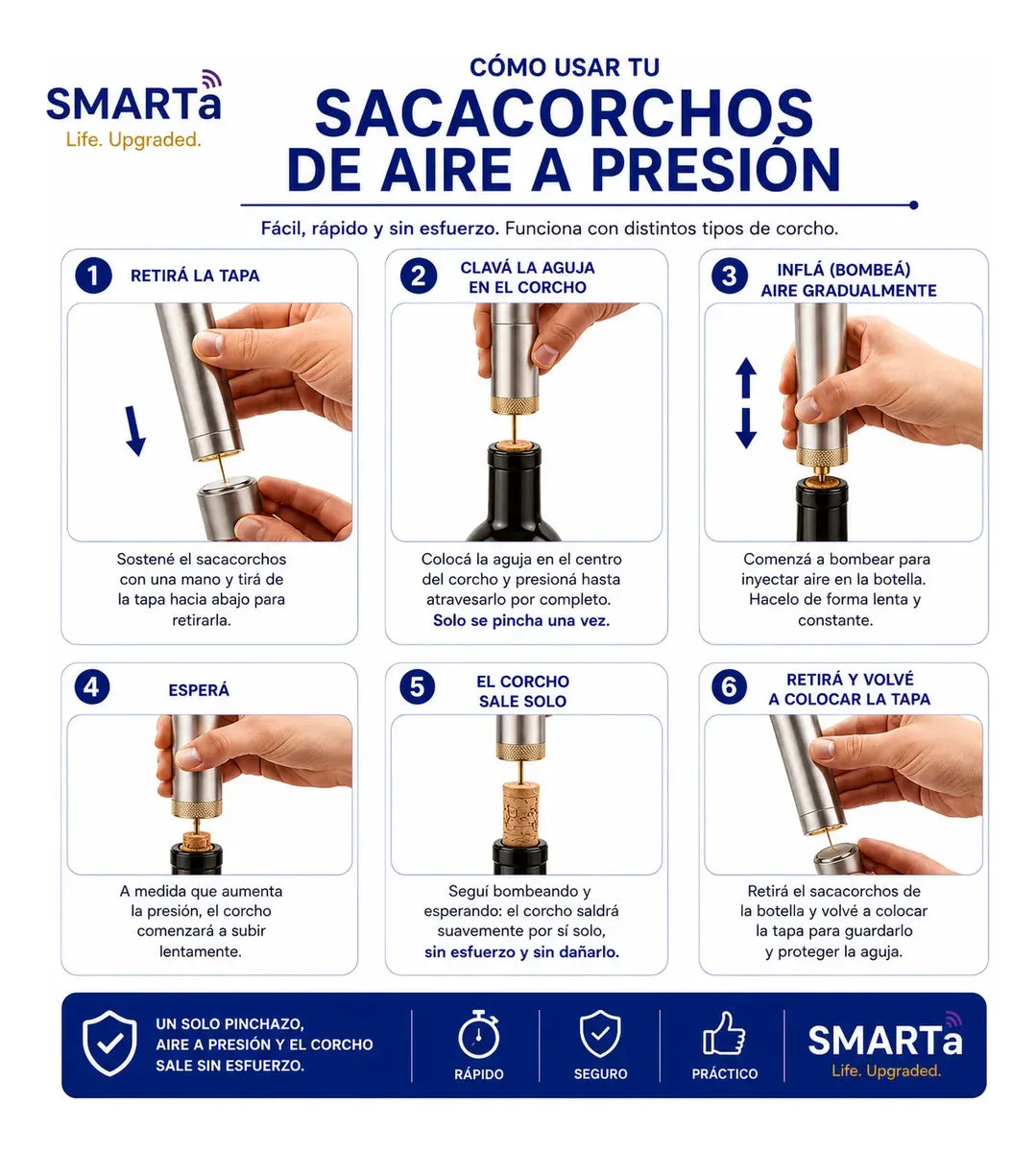 Sacacorchos aguja a presión, Metálico Premium Personalizado