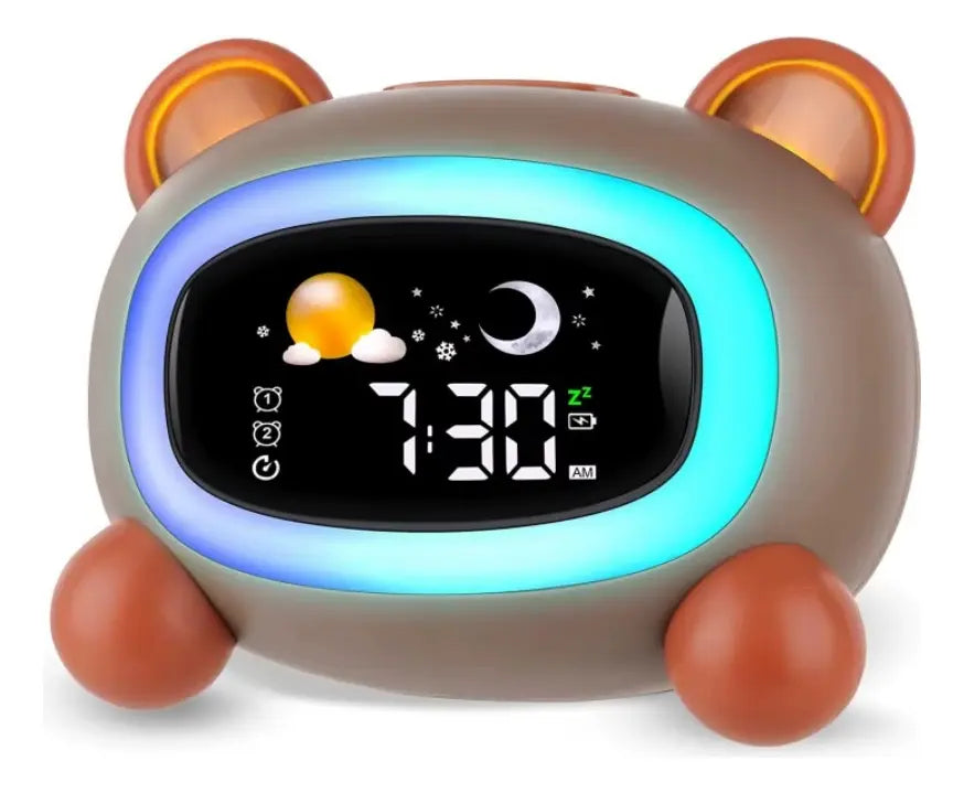Reloj Despertador Digital Infantil Oso Marrón con Luz Nocturna y Sonidos USB-C