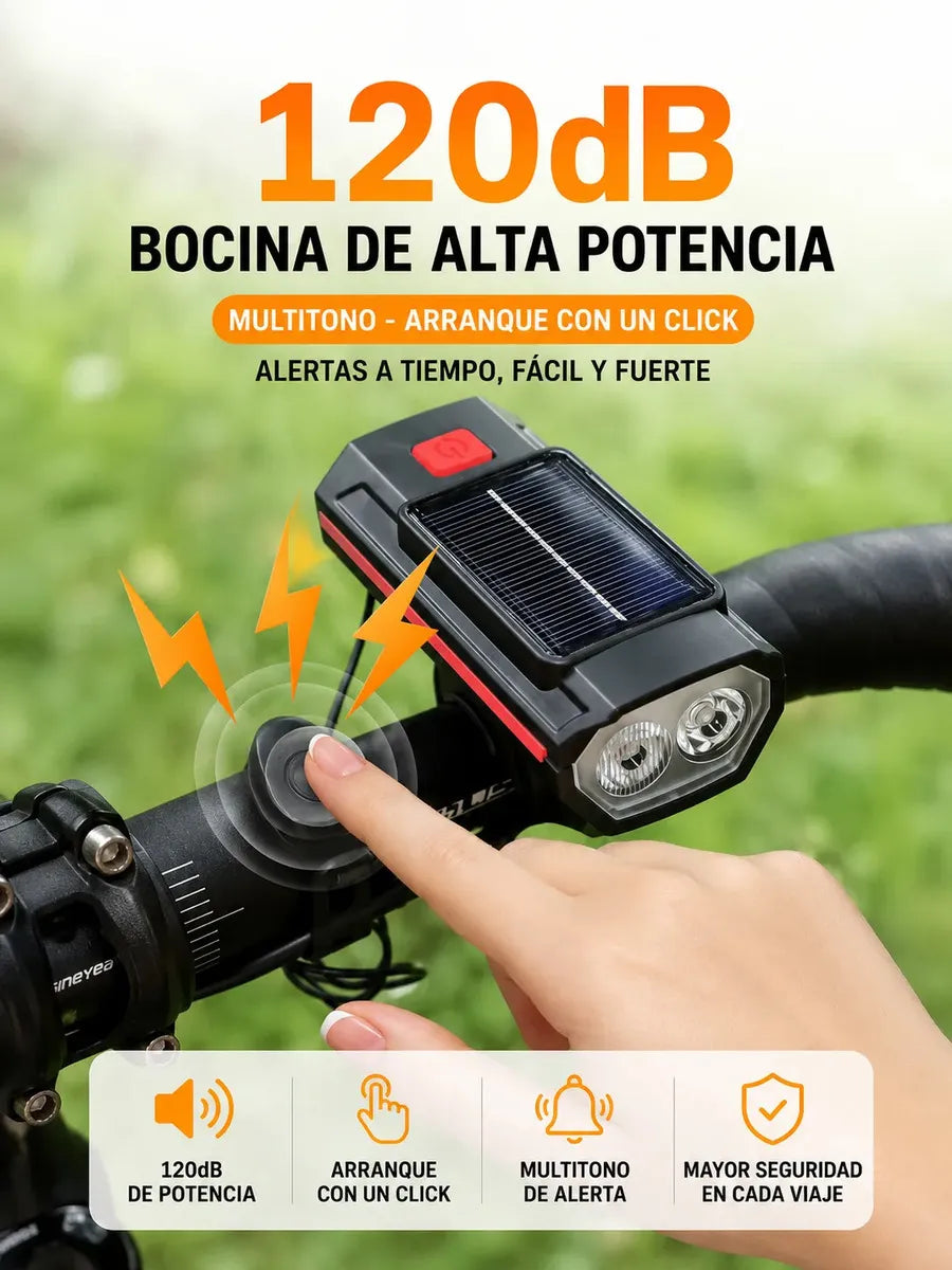 Luz Bicicleta SMARTa Solar USB-C con Bocina 140 dB