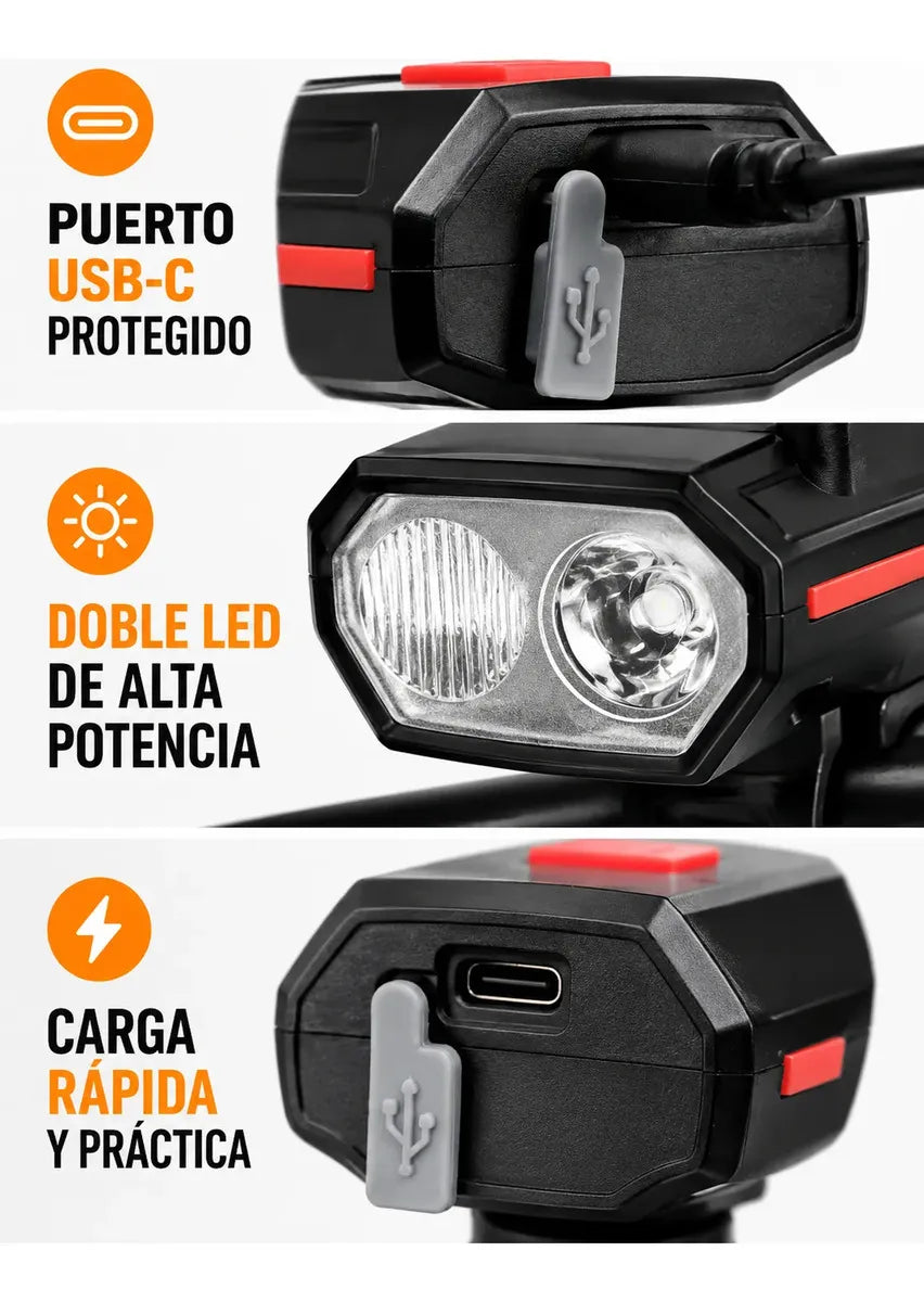 Luz Bicicleta SMARTa Solar USB-C con Bocina 140 dB