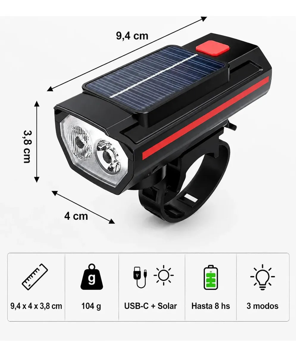 Luz Bicicleta SMARTa Solar USB-C con Bocina 140 dB
