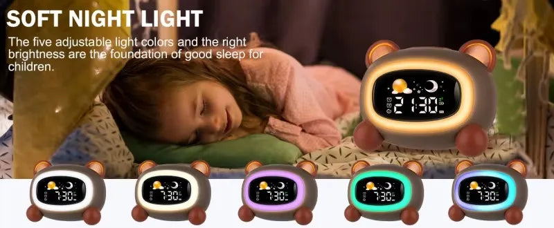 Reloj Despertador Digital Infantil Oso Marrón con Luz Nocturna y Sonidos USB-C