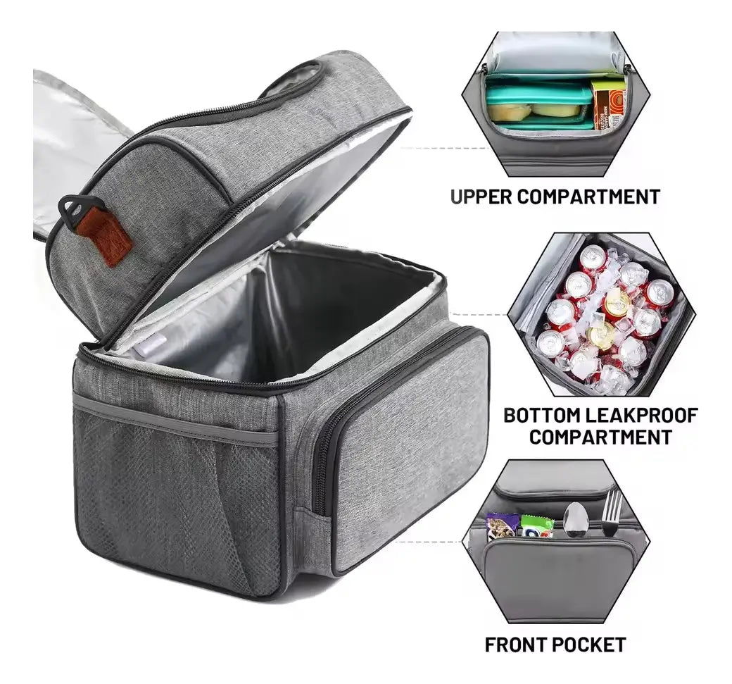 Bolso Lunchera Térmico Doble 12L Vianda Portátil Oxford