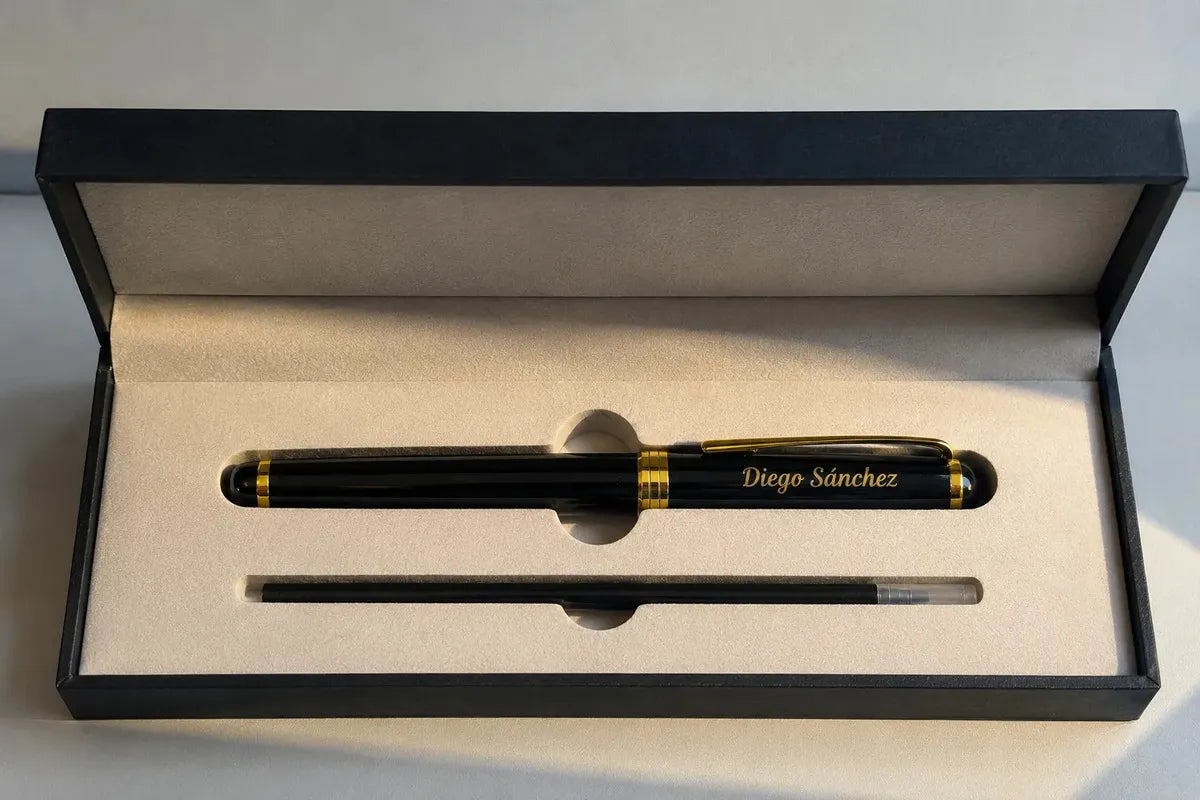 Pluma fuente personalizada · Negro y azul