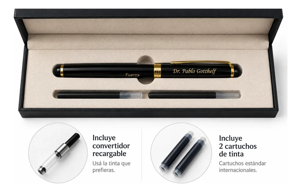 Pluma fuente personalizada · Negro y azul