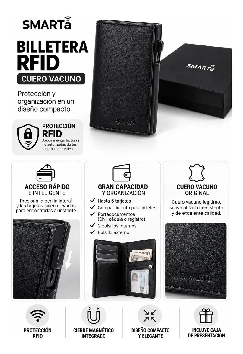 Billetera SMARTa RFID de Cuero
