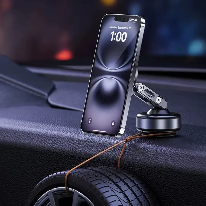Soporte Celular Magnético De Aluminio Con Succión Automática Negro