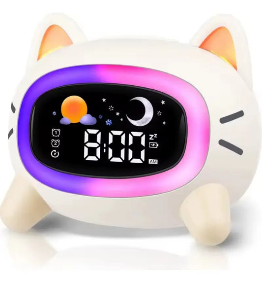 Reloj Despertador Infantil Gato Beige - Luz de Noche y Rutinas de Sueño