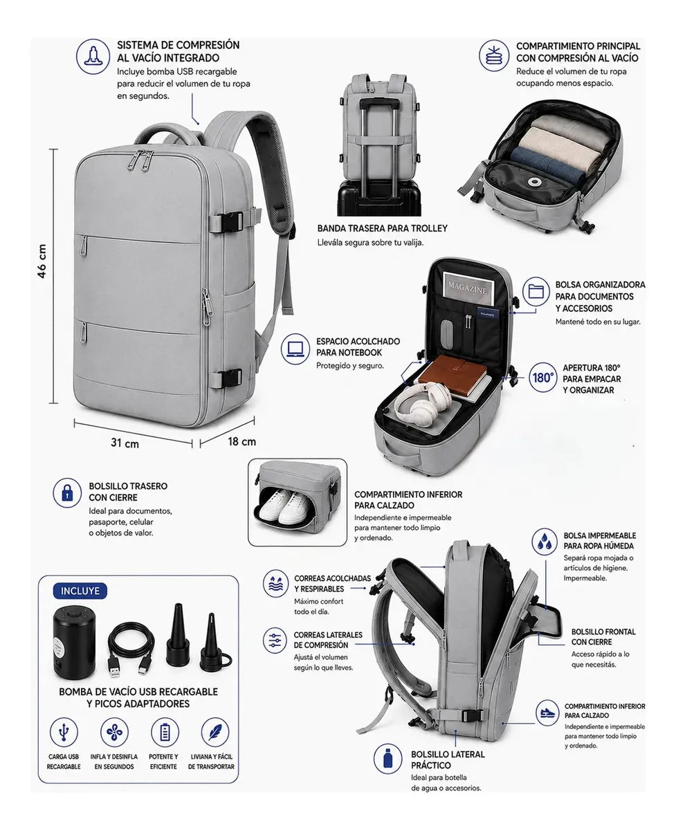Mochila de Viaje SMARTa con Sistema de Vacío