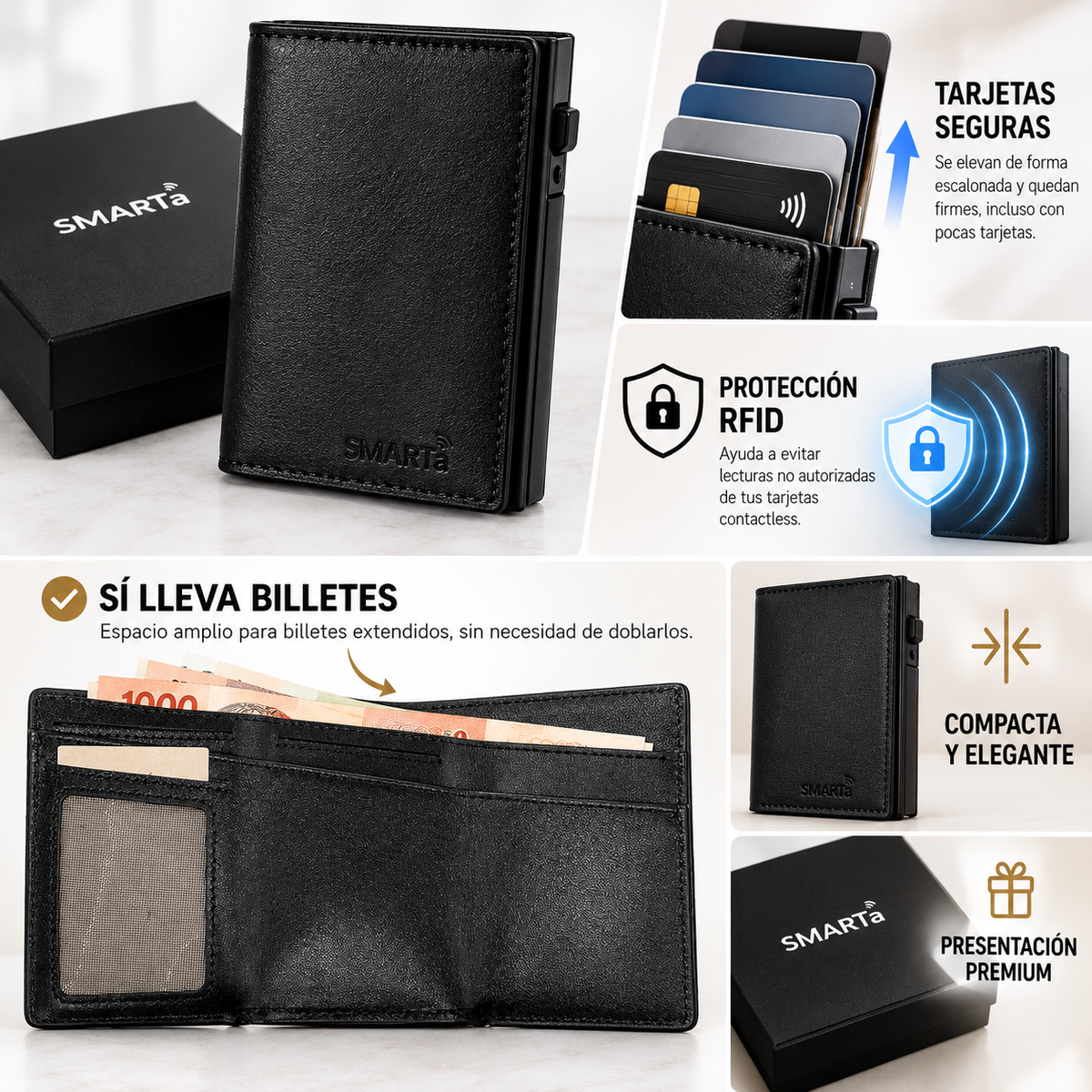 Billetera SMARTa RFID de Cuero