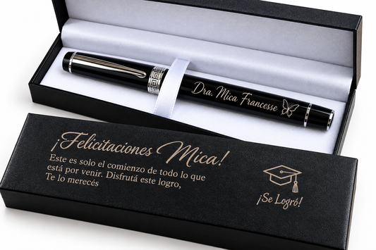 Pluma Fuente con Estuche Premium Personalizada SMARTa · Negra y plateada