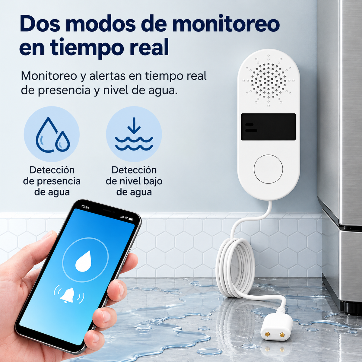 Sensor De Agua Por Contacto Fugas Derrames WiFi Alarma