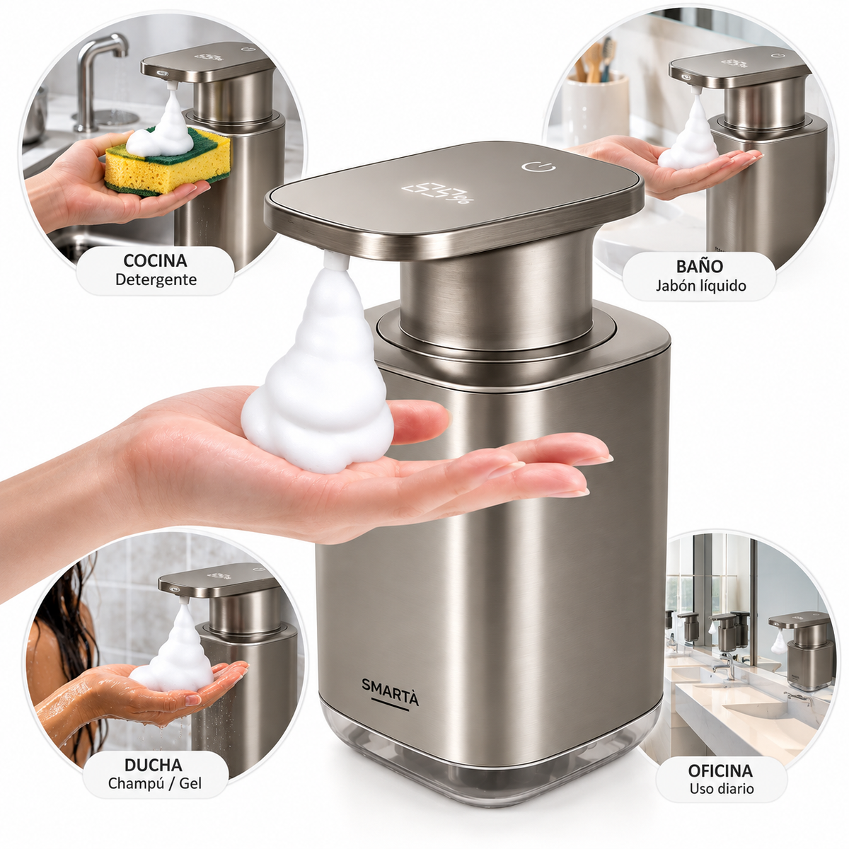 Dispenser Automático De Espuma de Acero Inoxidable Usb-C