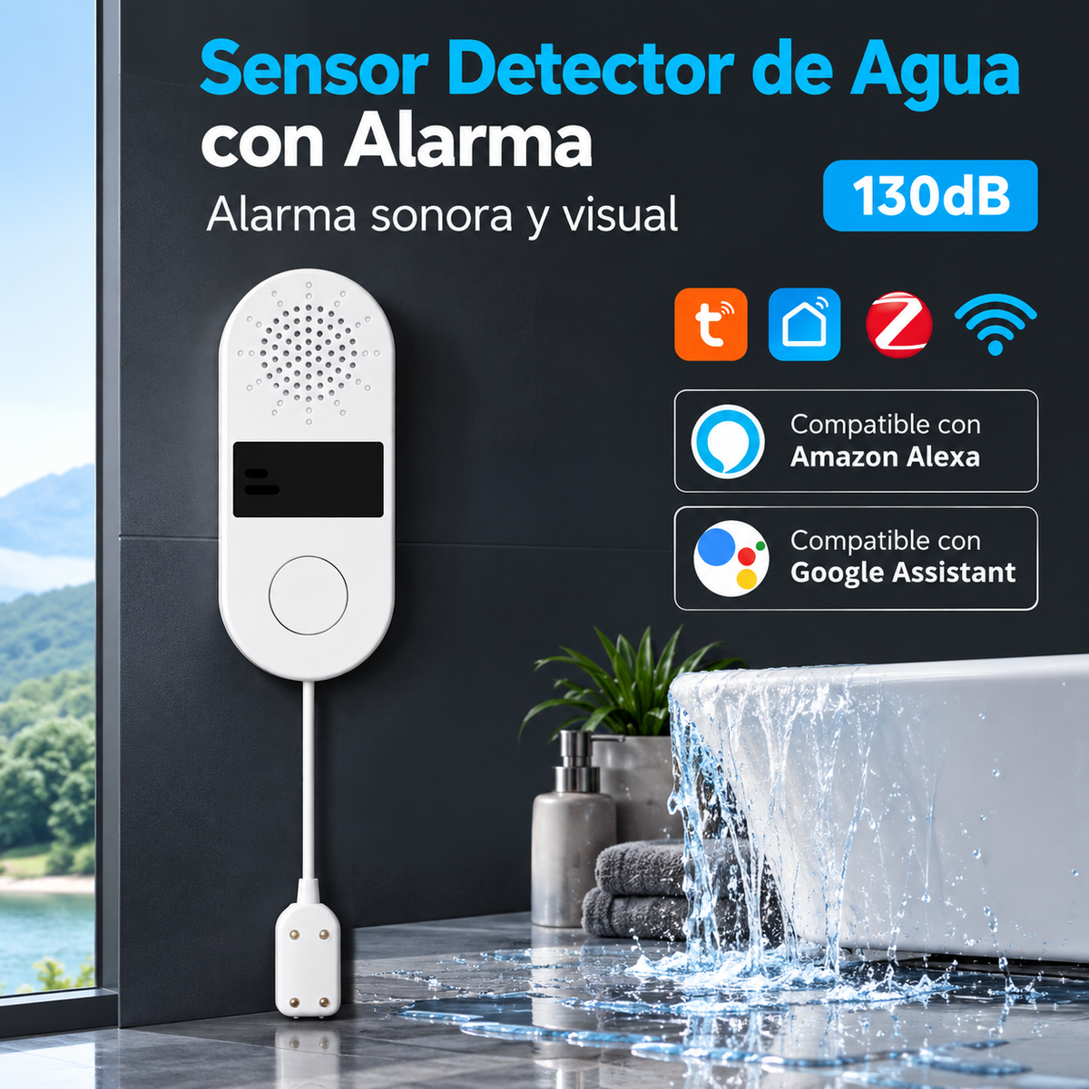 Sensor De Agua Por Contacto Fugas Derrames WiFi Alarma