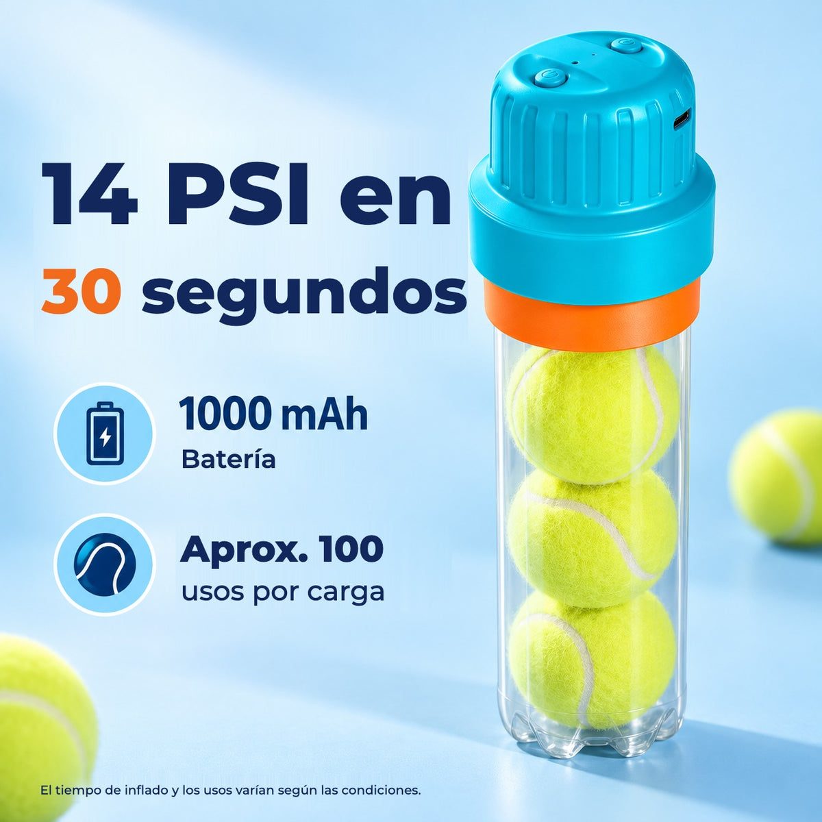 14 PSI en 30 segundos, batería 1000 mAh