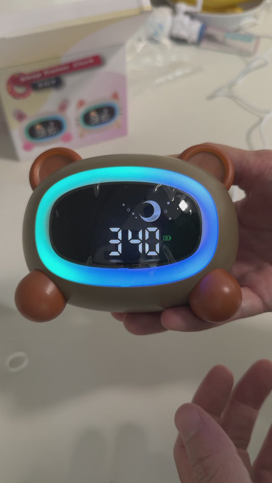 Reloj Despertador Digital Infantil Oso Marrón con Luz Nocturna y Sonidos USB-C
